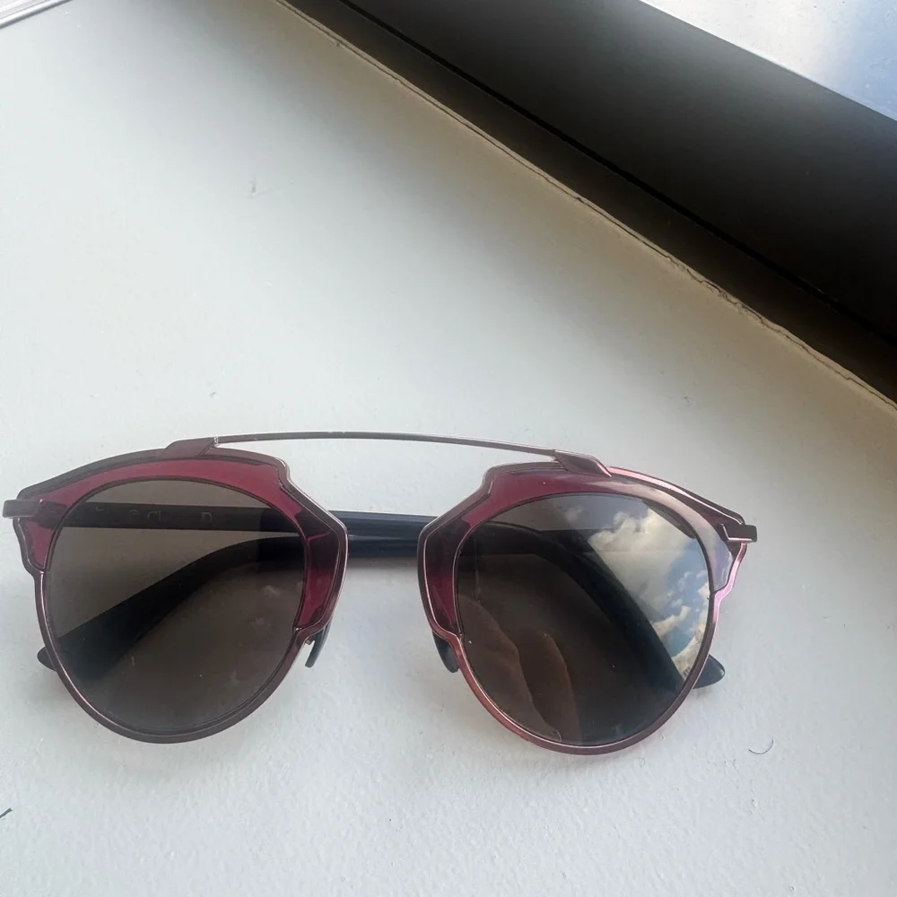 Dior Women's Round Pink Frame Sunglasses with Dark Lenses